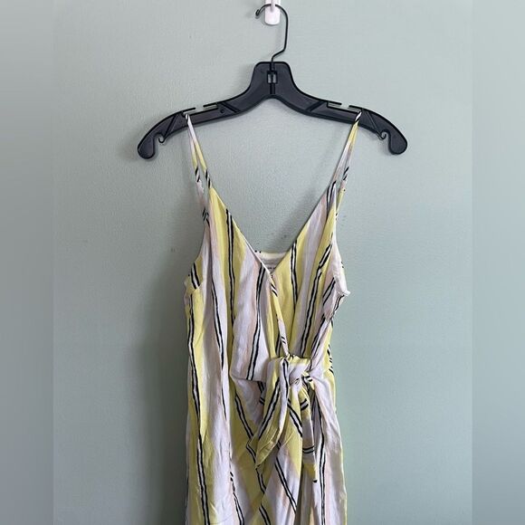 Cupcakes and Cashmere Yellow Navy Stripe Wrap Tie Front Mini Dress SZ M - Picture 2 of 7